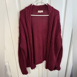 No Comment Plus maroon cable knit open front cardigan size 3XL